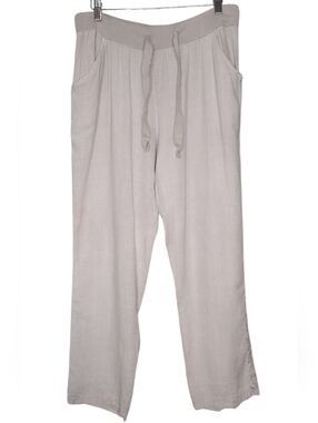 M Made In Italy Cream Drawstring Linen Blend High-rise Pants Sz M